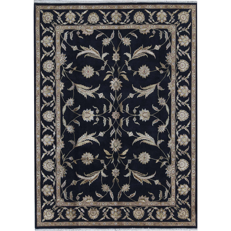 Tapis noir et beige noué à la main de haute qualité