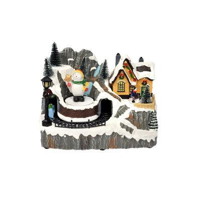 Train Scene with Snowman - Christmas Village Collection by  F07N5-11C