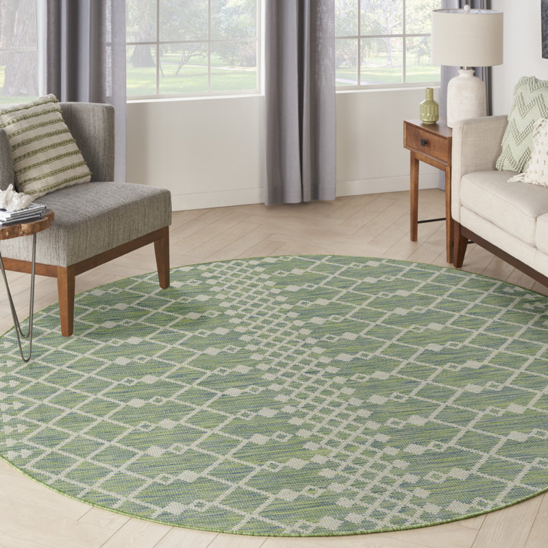 Tapis intérieur / extérieur Robbs, Rond 8 pi, Bleu et vert