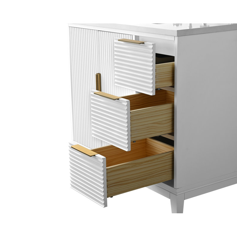 Lissandra 36" Single Bathroom Vanity In White With Engineered Stone Top