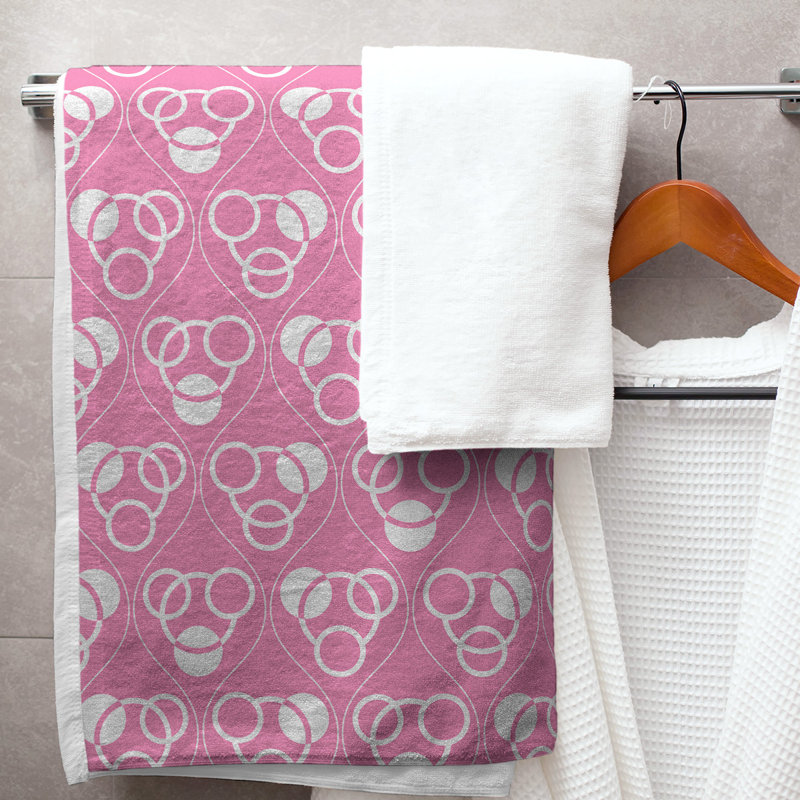 Serviette de bain à motif de cercles et de vagues Classic, Rose / blanc