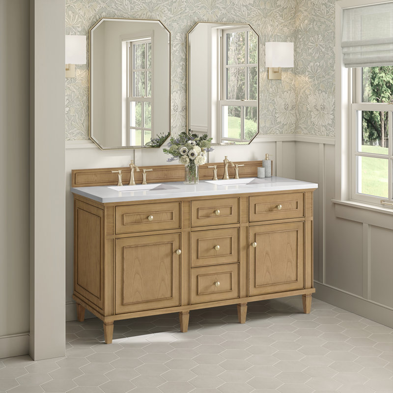 Lorelai 60'' W Double Vanity, White Zeus, Light Natural Oak, 8" Widespread