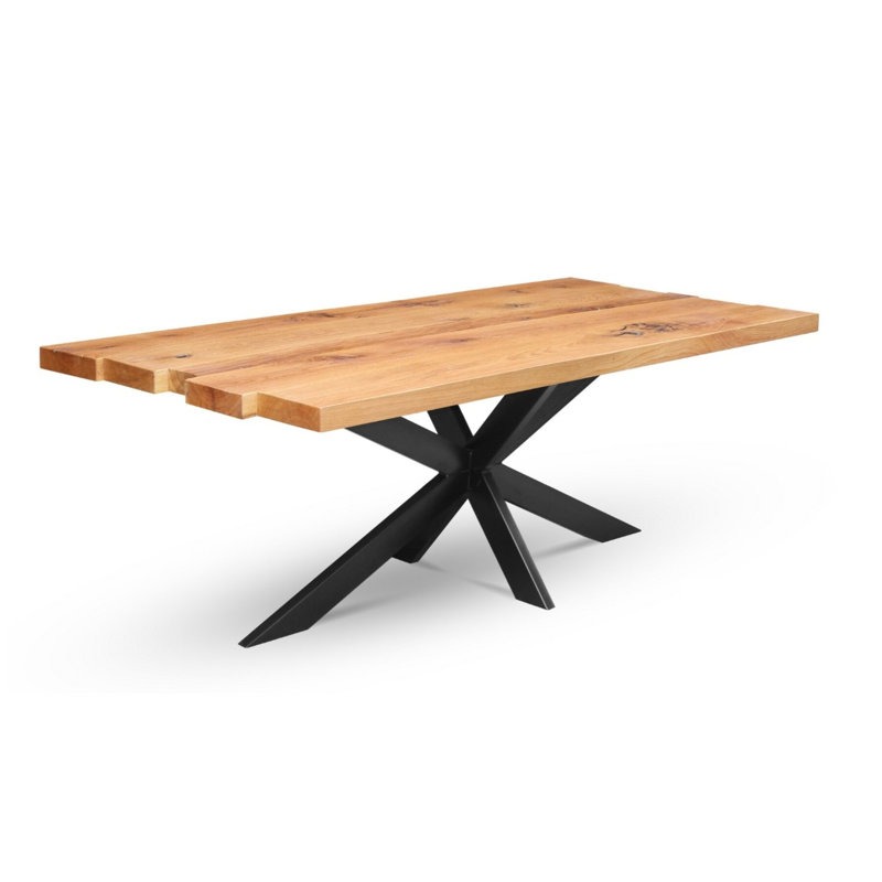 Oak Solid Wood Top Metal Base Dining Table