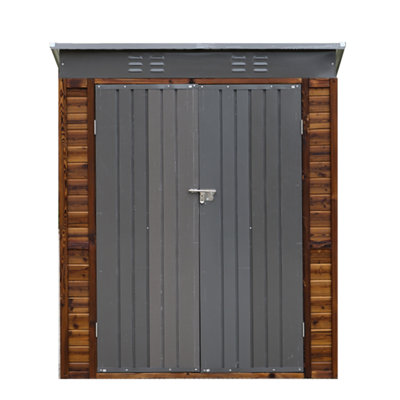 3*5Ft Iron Merge Storage Shed - . Cedarwood & Waterproof Covering. Modern Iron Roof Doors. Adequate Ventilation Lighting. Robust Weather- Build. Easy To Assemble. For Purposes. 60.67 In Depth X 33.37