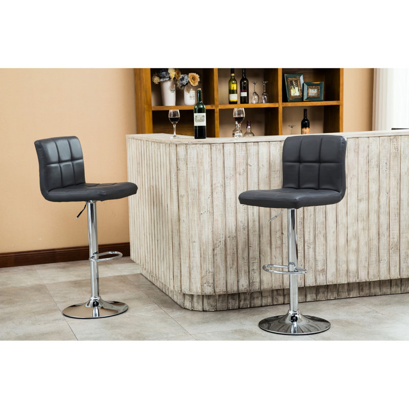 Tabouret de bar pivotant en similicuir hydraulique pivotant de 2, gris - réglable, base chromée, pivotant à 360 degrés, siège en mousse injectée pour le confort Tabourets réglables avec base et rotation, 2