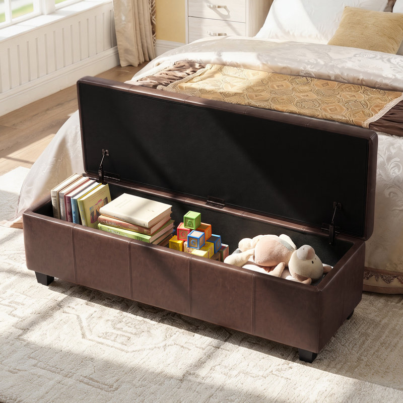 Banc ottoman de rangement de 130 cm, repose-pieds en cuir PU pour salon, entrée, dressing, 16 " H x 51 " L x 17.32 " D