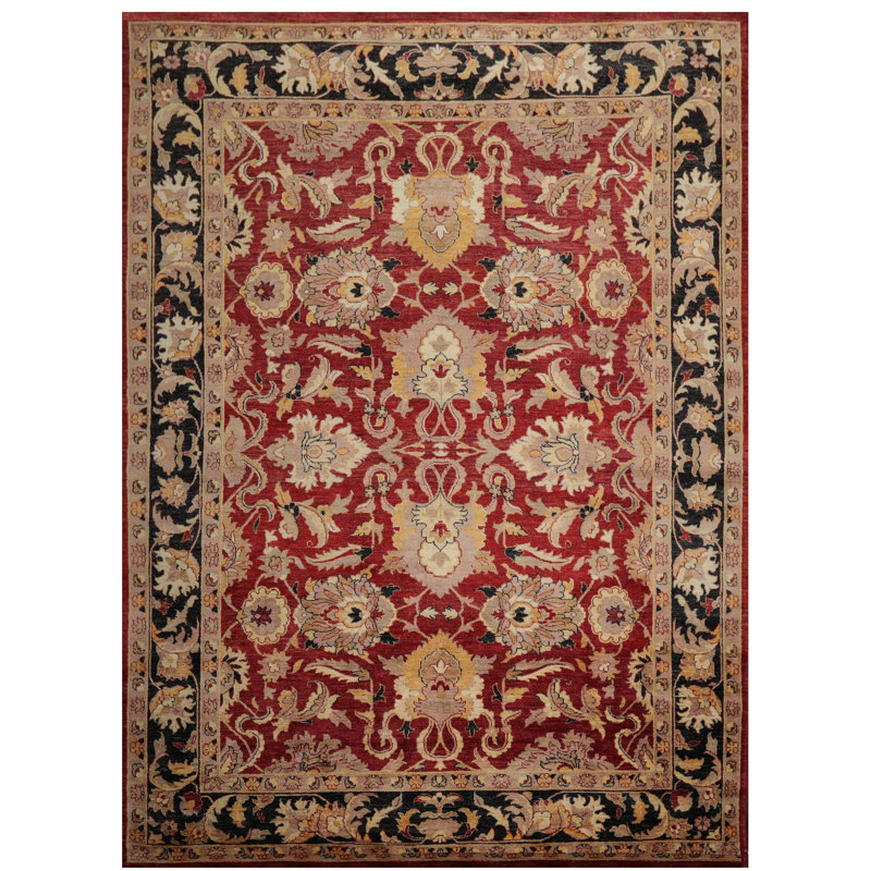Tapis de zone en laine rouge 8 pi x 11 po à la main one-of-kind noué la peshawar Spreckels