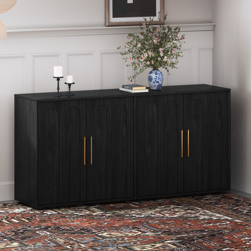 Armoire de rangement arquée avec poignée dorée, Noir