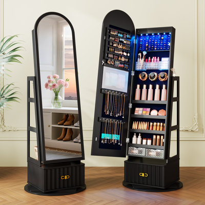 360° Swivel Arched Mirror Jewelry Cabinet