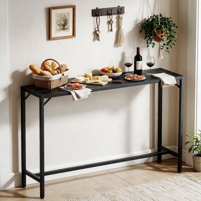Bar Table, 55" indoor/ourdoor Counter Height Table, High Top Furniture With Hdpe Top, E-coating & Hammer-finish Frame, Adjustable Foot, All Weather For Hot Tub,balcony,poolside,kitchen(black)