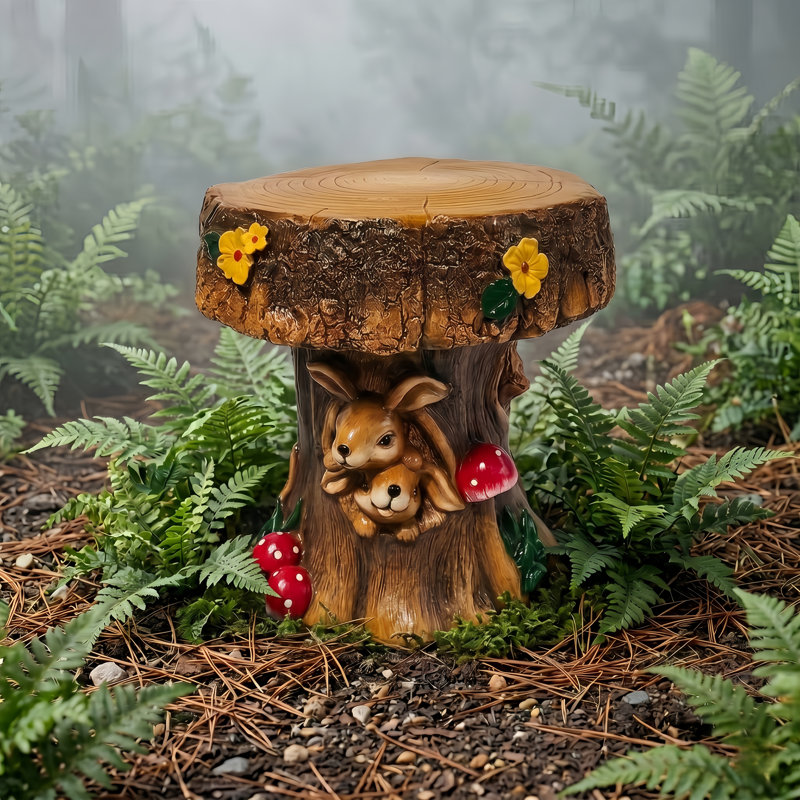 13 po H Statue de jardin écureuil souche d'arbre en résine résistante aux intempéries pour l'extérieur
