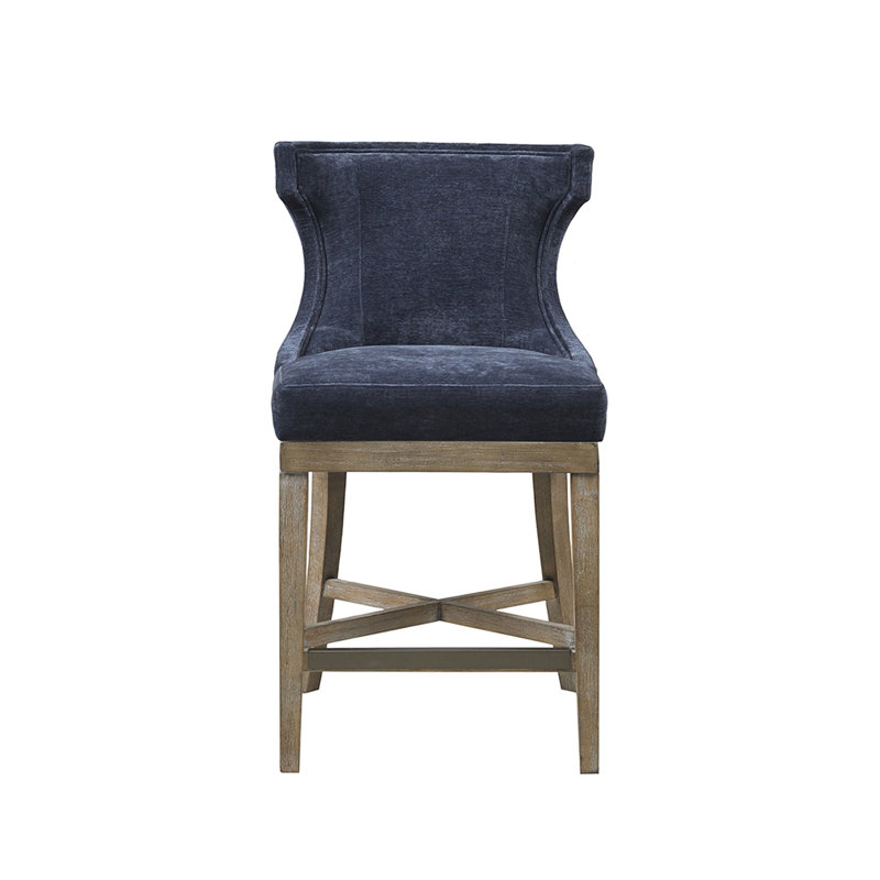 Tabouret de comptoir avec siège pivotant à 360 degrés - Bleu marine, base en bois massif, capacité de 300 lb, fonction pivotante élégante au choix