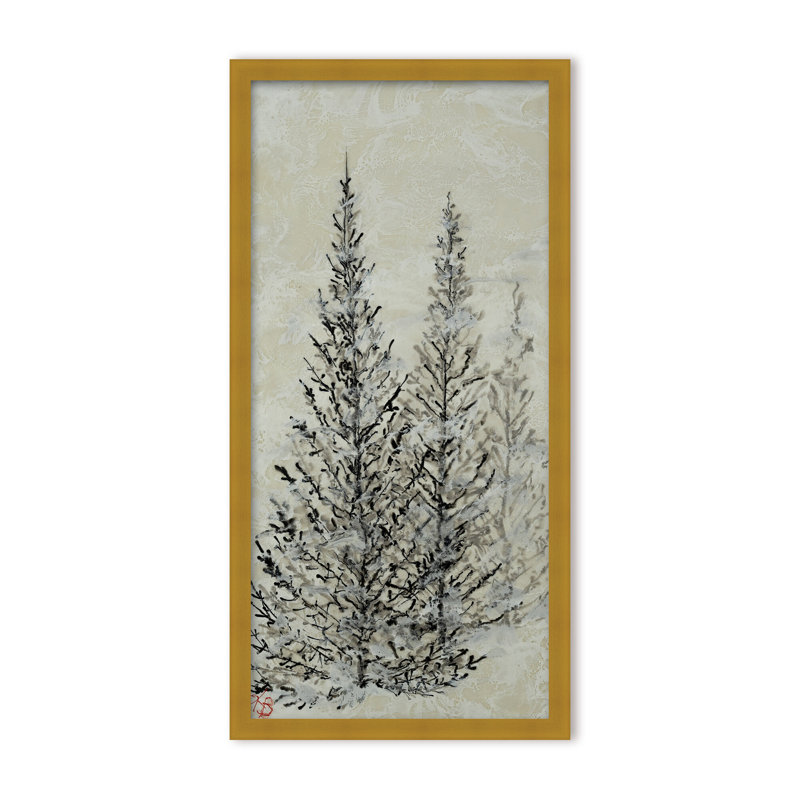 Nature Inspired "Silent Pines" Canvas Wall Art By , 16" H x 8" W x 1.125" D, Framed Matted Print, Gold