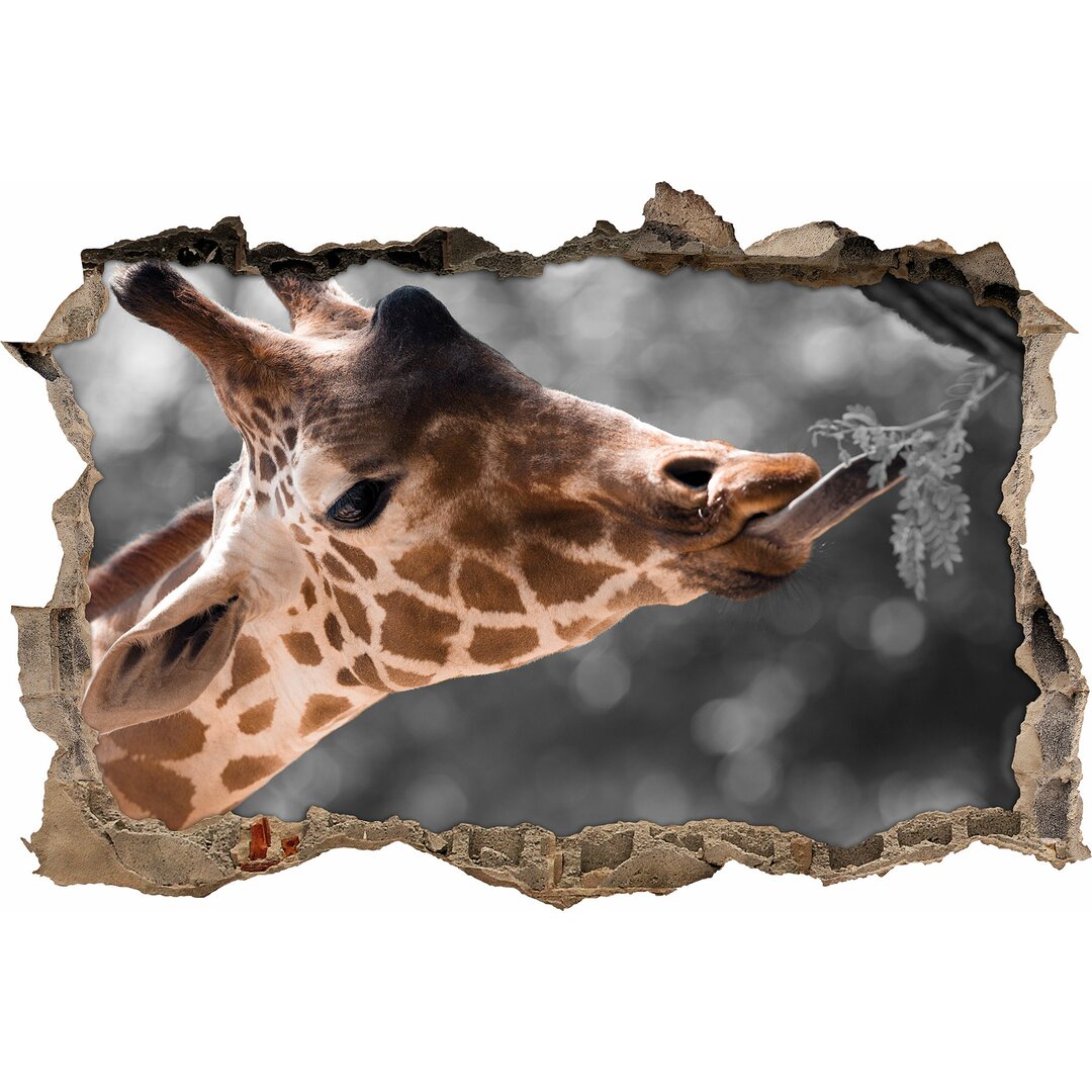 Wandtattoo Hungrige Giraffe mit Zweig