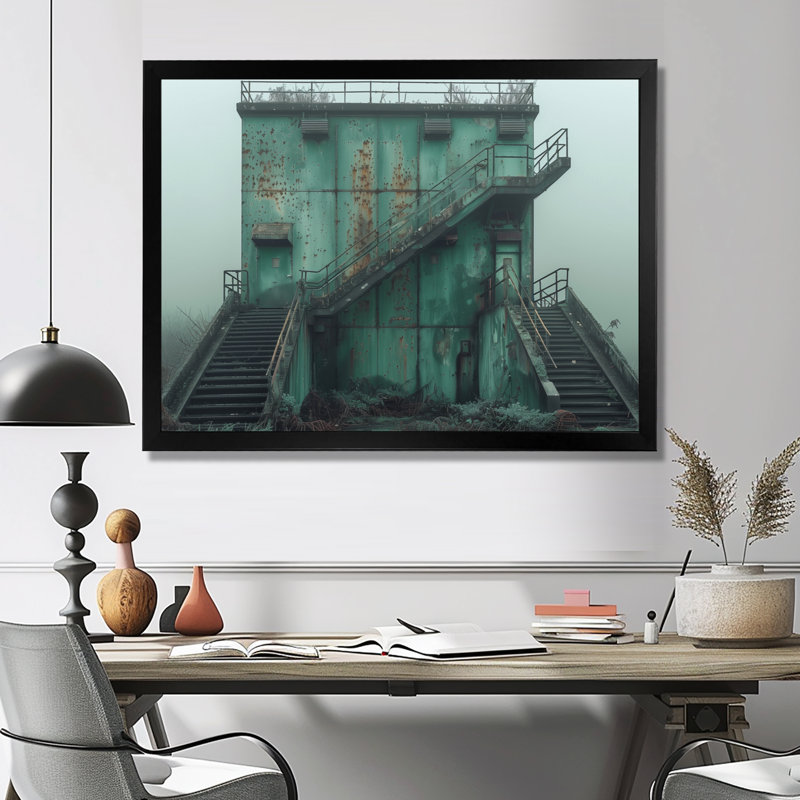 «Monocrhome», art mural gris et vert, Toile encadrée noire simple, H 12 po x l 20 po x P 1 po