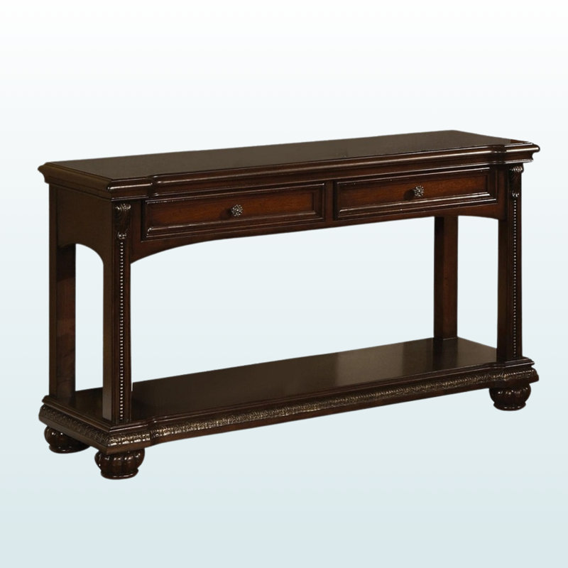 Canapé moderne en cerisier Aurora - Console traditionnelle en bois avec deux tiroirs et tablette inférieure