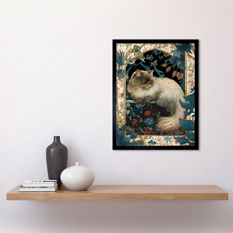 Perched Himalayan Persian Cat Modern Nouveau - Single Picture Frame Print