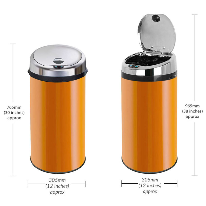 Ladson Steel Motion Sensor Kitchen Trash Can, Orange, 42L