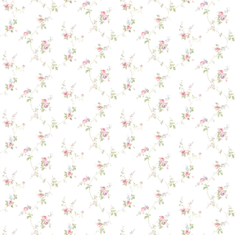 Pretty Prints Lauras Floral Trail 10.05m x 53cm Matte Wallpaper Roll, Pink