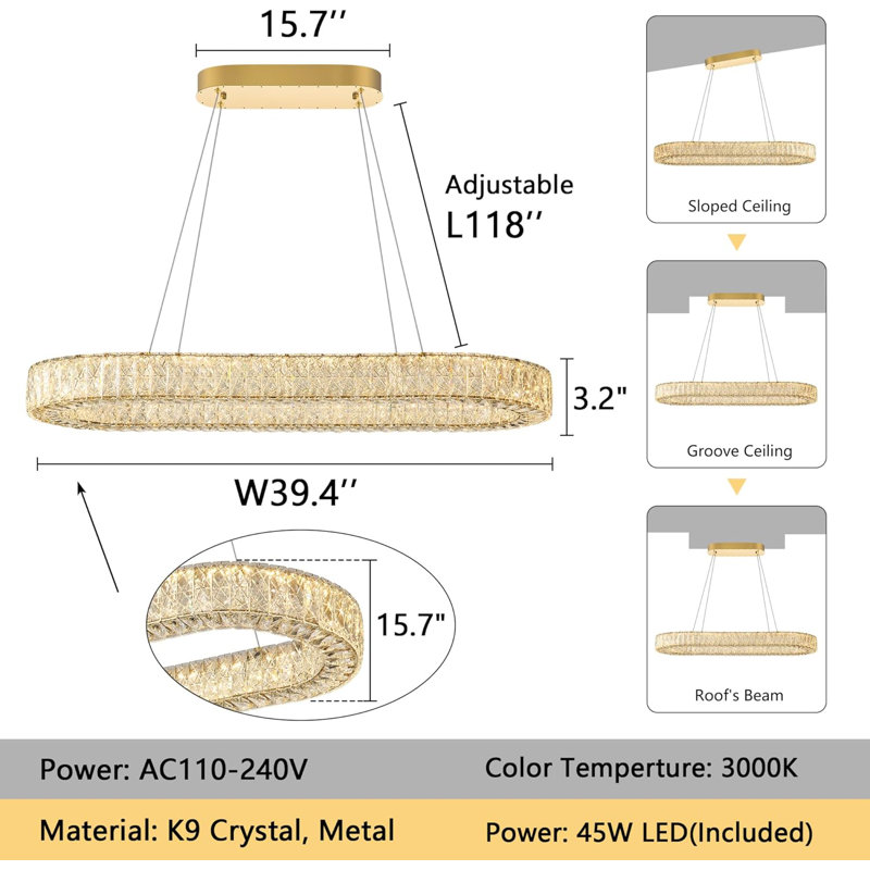 Lustre en cristal Glam, Doré