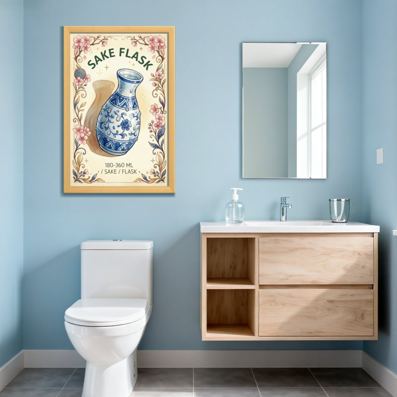 Nourriture et boissons Motif floral bleu et blanc avec des fleurs de cerisier, H 18 po x l 12 po, Toile tendue