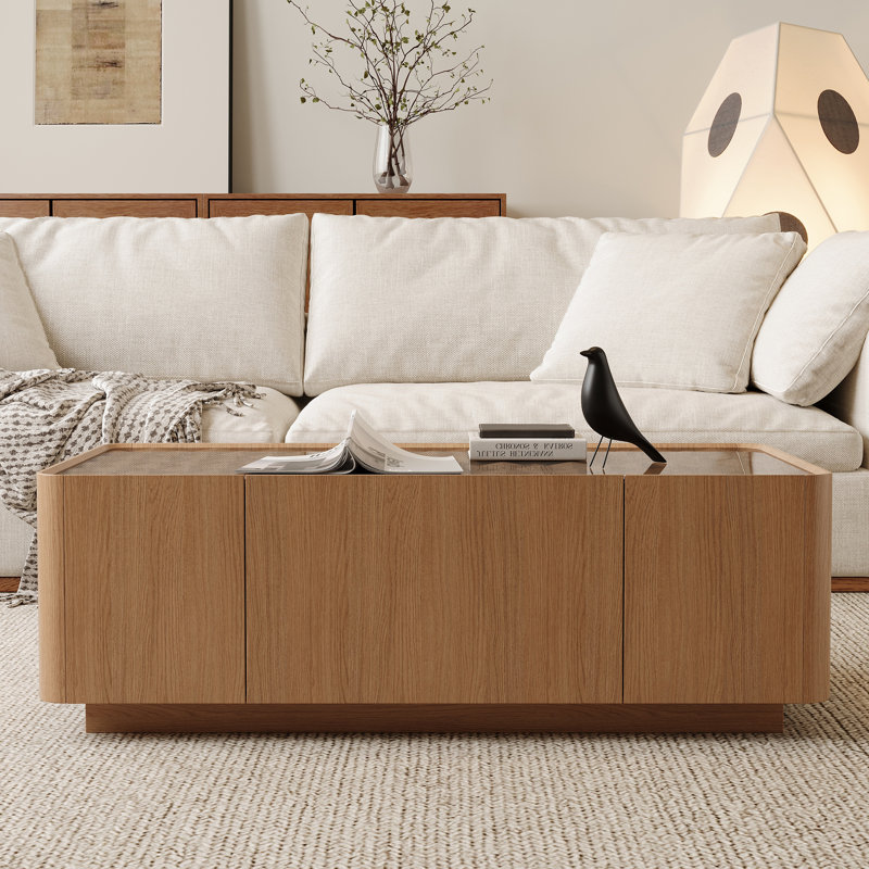 Table basse 46,8 "de style Mid-Century moderne avec plateau en verre et tiroir caché