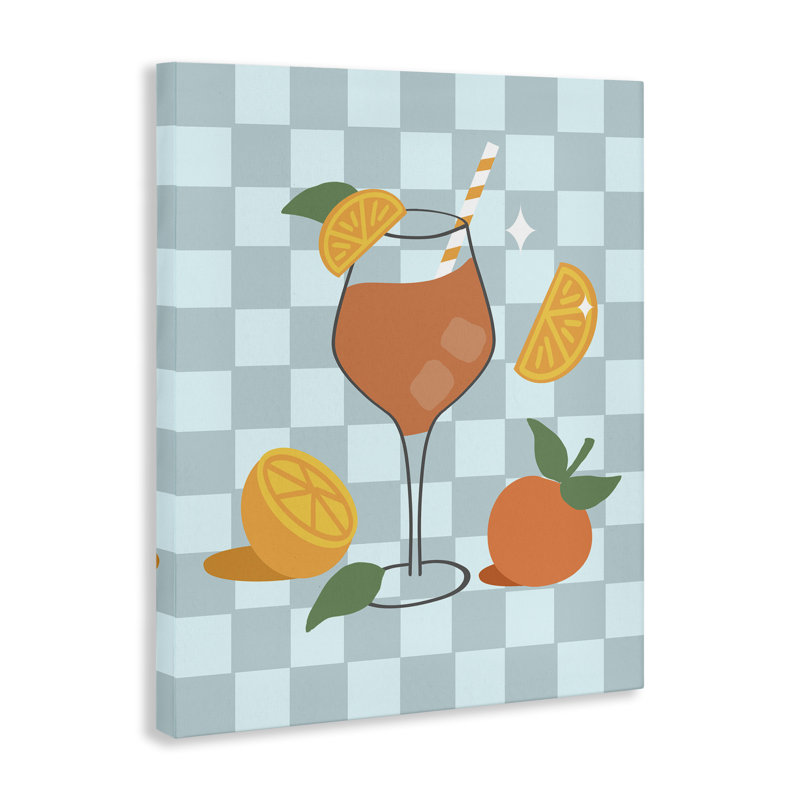 Toile à carreaux, cocktail et fruit par Anna Quach, H 30 po x l 24 po