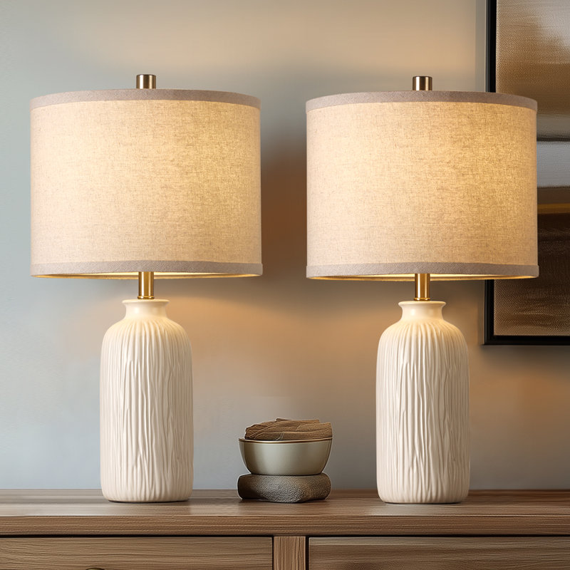 21” Ivory White Glazed Ceramic Lamp(Set Of 2)