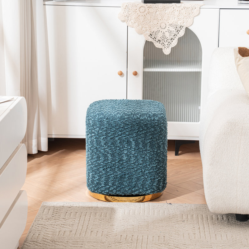 15" Wide Upholstered Swivel Pouf Ottoman, Lake Blue, Gold