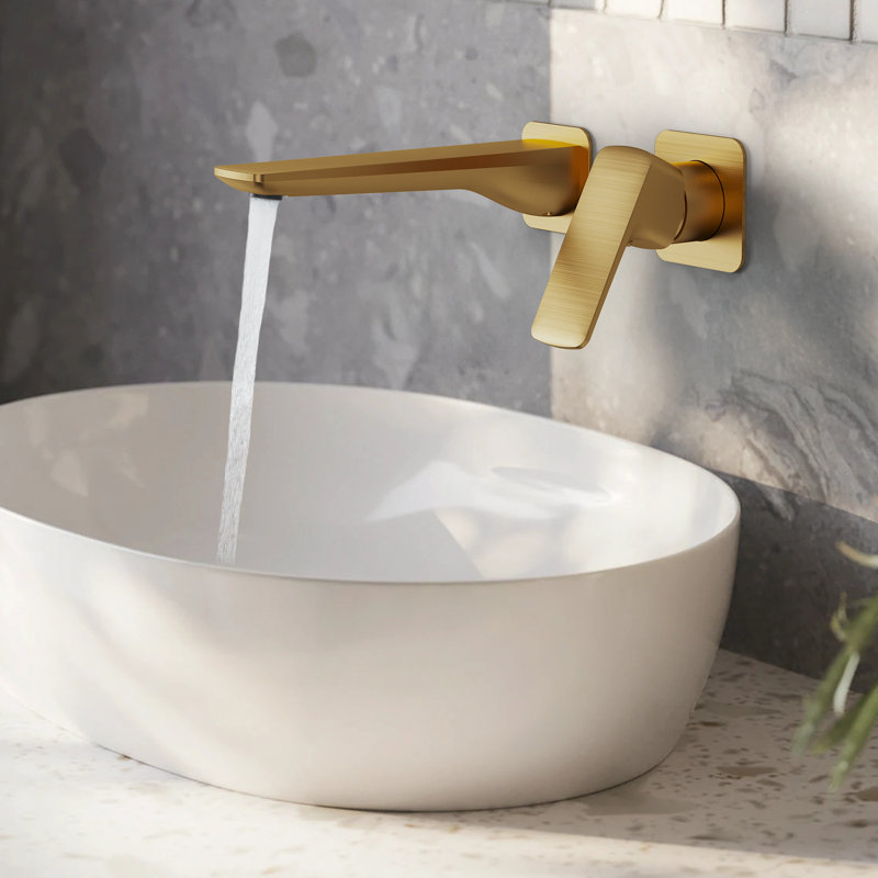 Wall Mounted Bathroom Faucet, Single-handle Bathroom Sink Faucet with Drain Assembly, Brushed Gold
