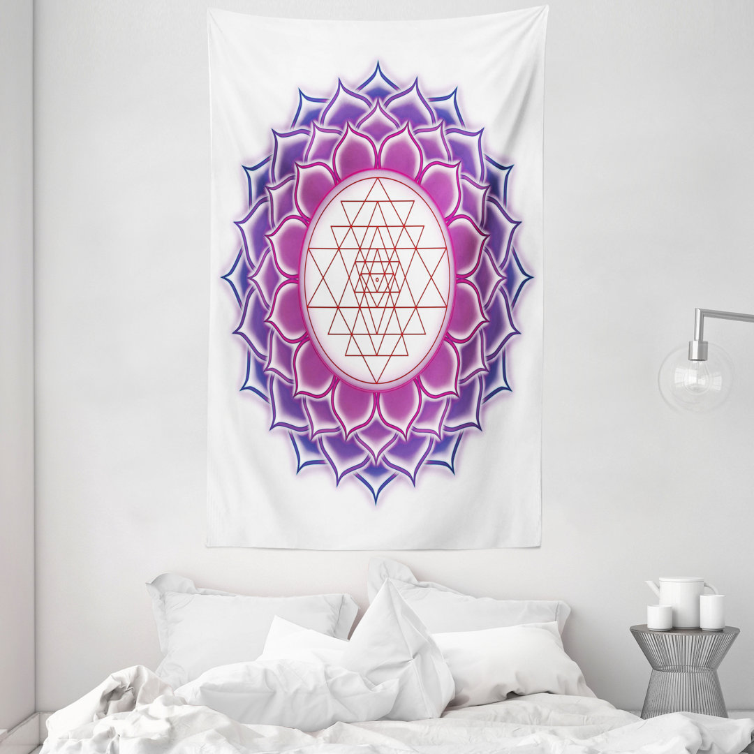 Wandteppich, Mystical Yantra Mandala, Blatt, Fuchsienfarben Lila