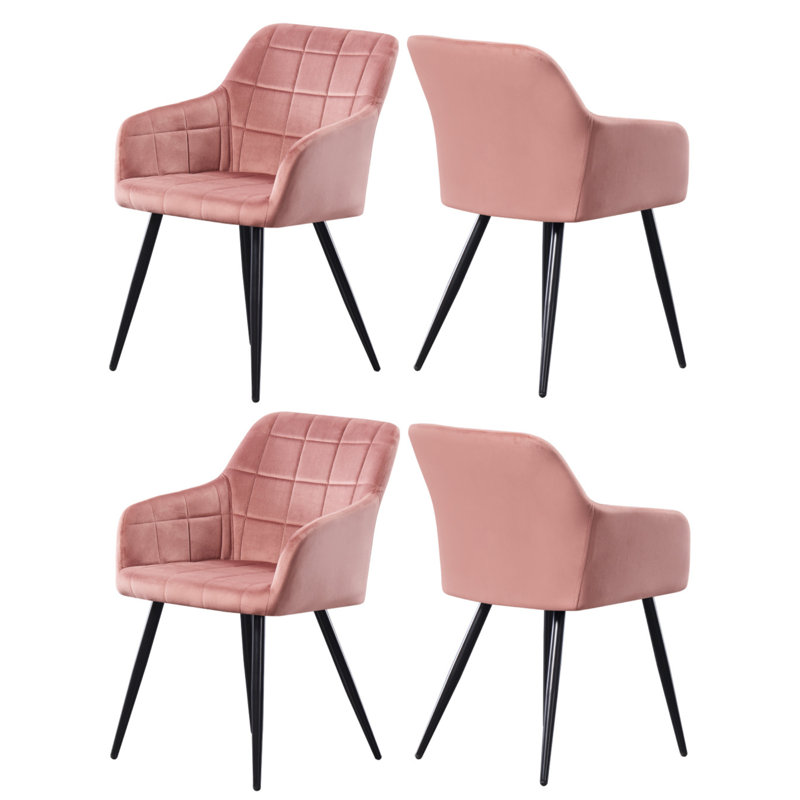 Yerres 4 Person Dining set - a Rectangular Wooden Dining Table with Metal Legs and a Set of 4 Quilted Velvet Dining Chairs for Dining Room - Modern Dining Table Set
