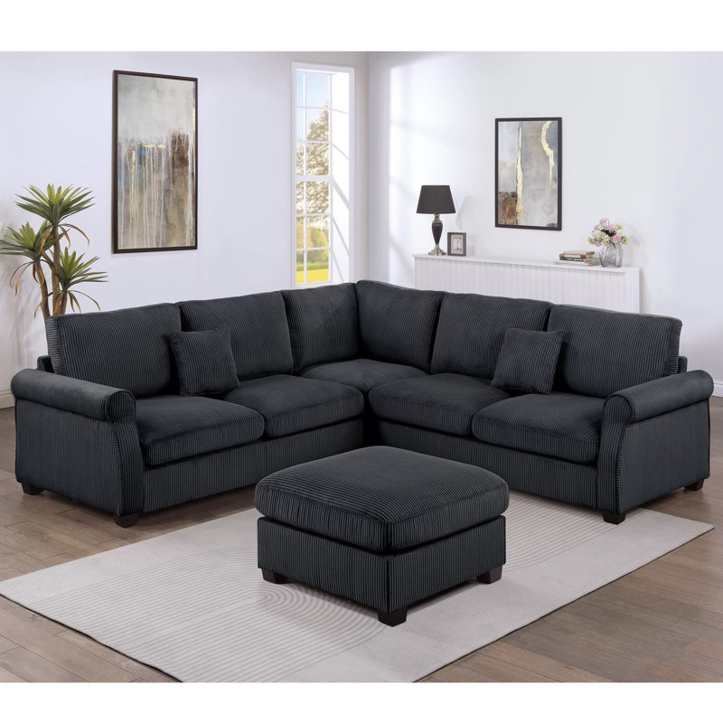 Isela 4 - Piece Upholstered Sectional, Black Corduroy