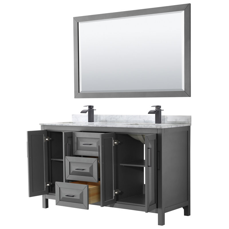 Daria 60'' W Double Vanity, Carrara Cultured Marble, Dark Gray, Polished Chrome