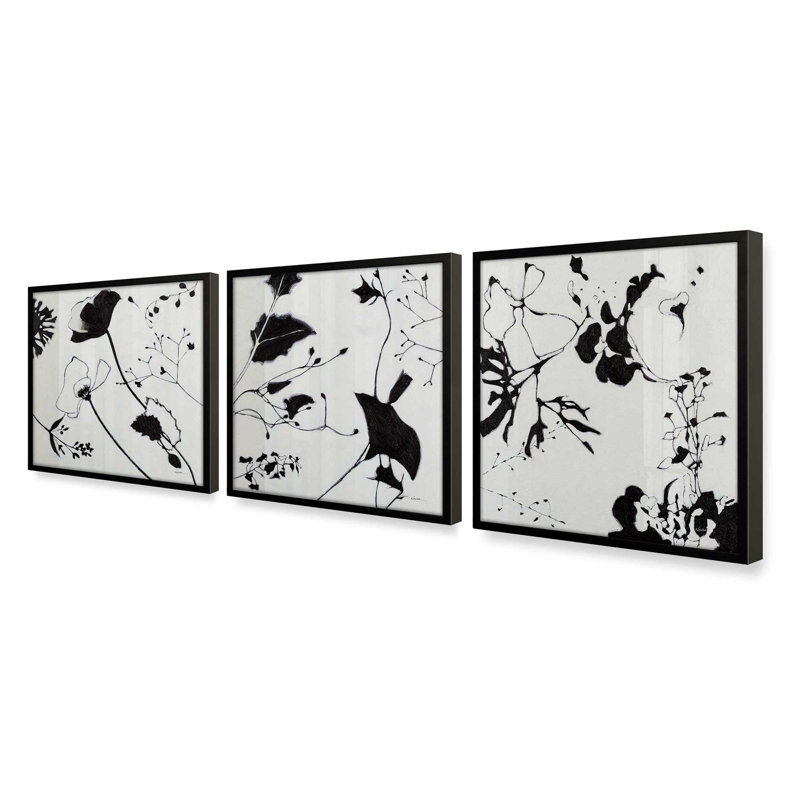 «Bold Bloom», ensemble de 3 impressions dramatiques, 12 po x 12 po, Impression encadrée, Noir satiné