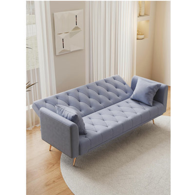 Canapé convertible de 71 pouces en velours bleu rétro américain, convenant à un petit salon, une chambre à coucher ou un bureau