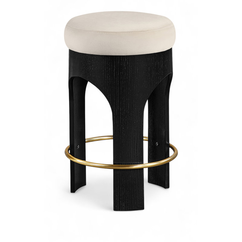 Tabouret de comptoir rembourré en velours Bocceli, Noir, Velours crème