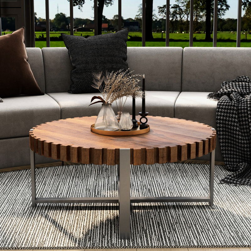 Table basse de 31,4 pouces fabriquée à la main avec base, couleur de bois classique facile à assembler, style minimaliste pour un décor nordique