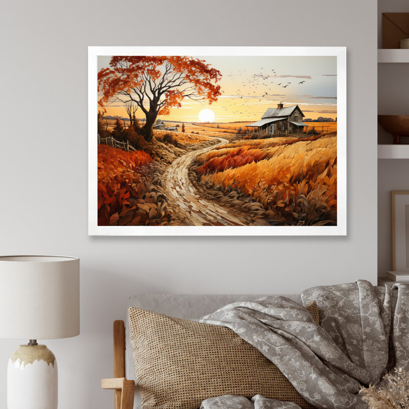 «Farmhouse Farmstead Mosaic Pointillism III», reproduction sur toile, H 34 po x l 44 po x P 1,5 po, Cadre photo blanc