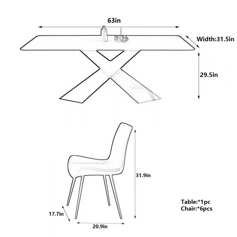 Table de salle à manger Minimalist, H 29,5 po x L 63 po x l 31,5 po