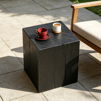 Kalun MGO Outdoor End Table Square Column Accent Side Table for Patio Balcony Living Room