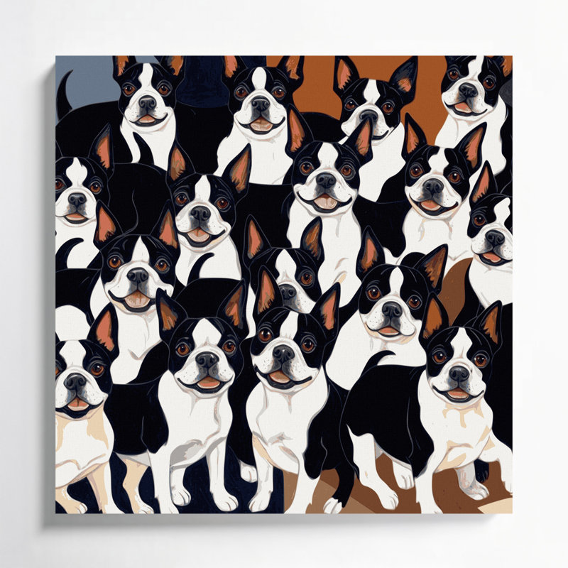 «Dogs Boston Terrier», art mural sur toile mauve, H 8 po x l 8 po