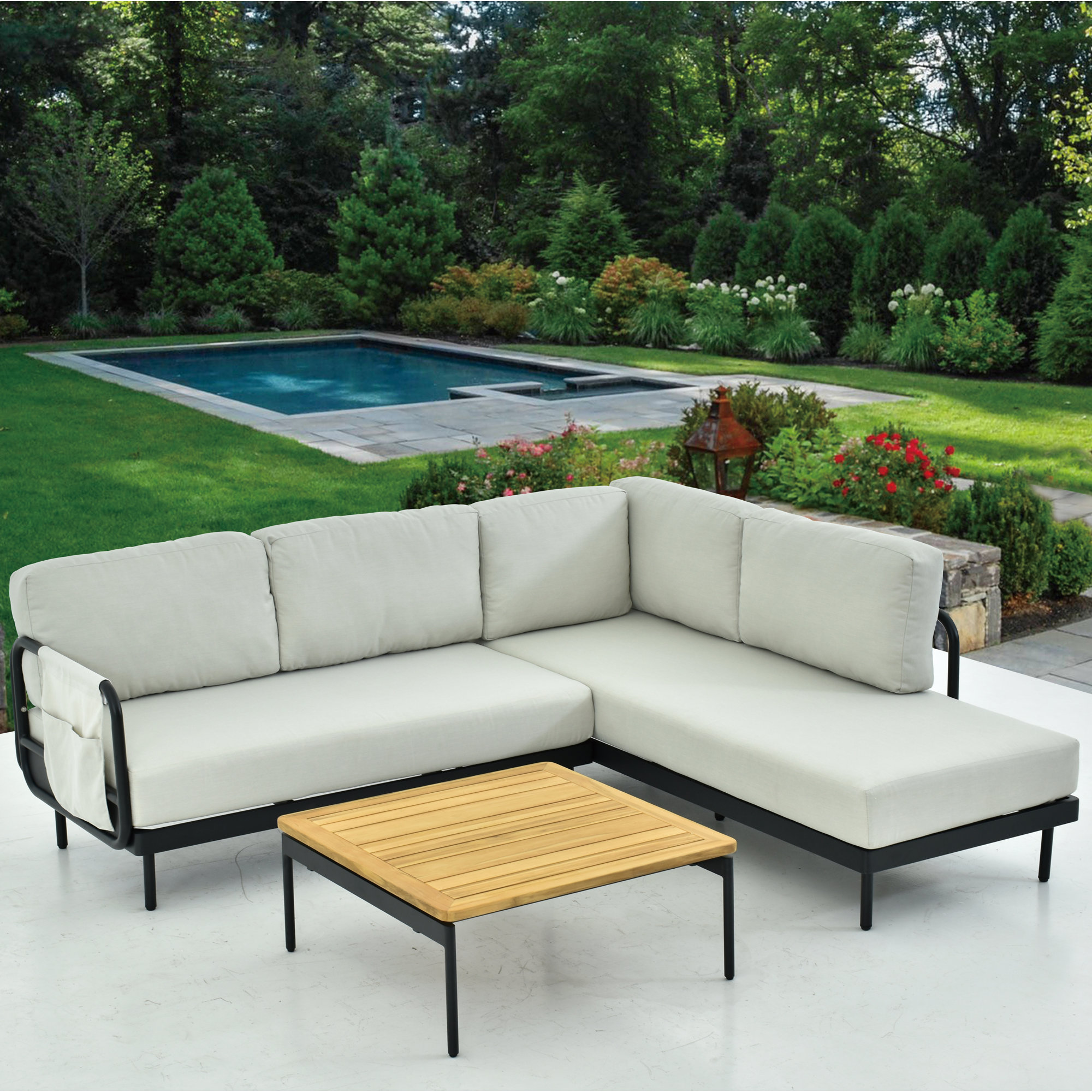 Evani Aluminum Patio Sectional with Coffee Table, Beige
