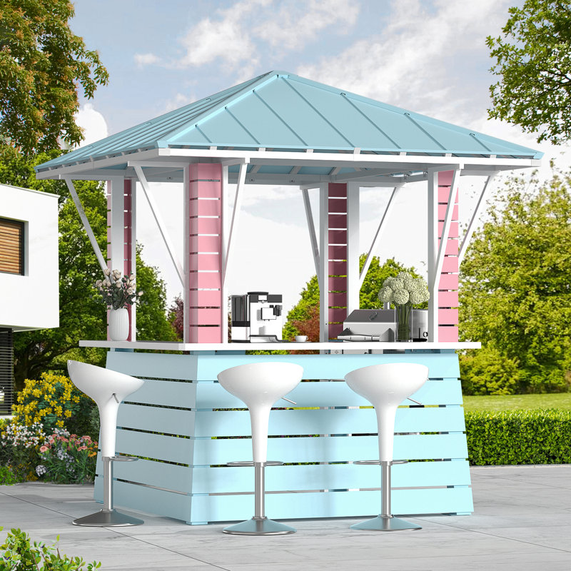 Sedna 8’ X 8‘ Outdoor Steel Frame Hardtop Patio Gazebo With Recharge Socket, Bar Table