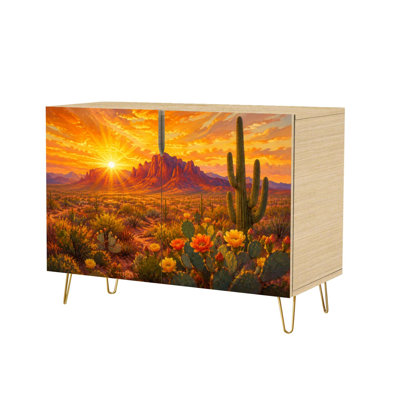 Sideboard Buffet Cabinet with Storage Desert Landscape Sunset Cactus Vibrant Colors Majestic with 2 Doors for Living Room and Kitchen