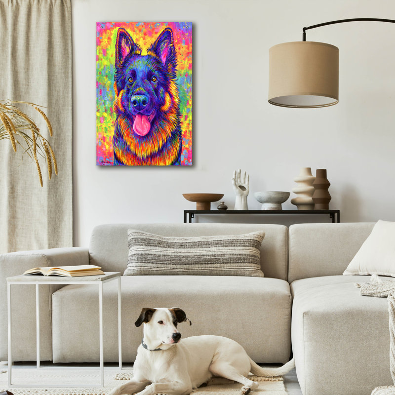 "Berger allemand psychédélique" par Rebecca Wang Art, H 36 po x l 24 po x P 0,2 po