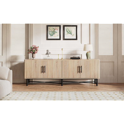 Stylish 4-Door Tv Console With 2 Adjustable Shelving Compartments And Spacious Top For Decor, Natural Appearance, 66 Inches Wide, Elevates Home Decor Options Tv,