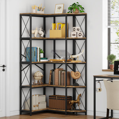 5-Shelf Corner Bookcase, L-Shaped Bookshelf