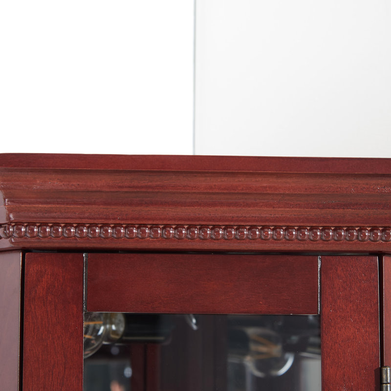 Adjustable Shelf Curio Show, Cherry, Lights, Mirrored Back Cabinet With Back, Unit, Cherry