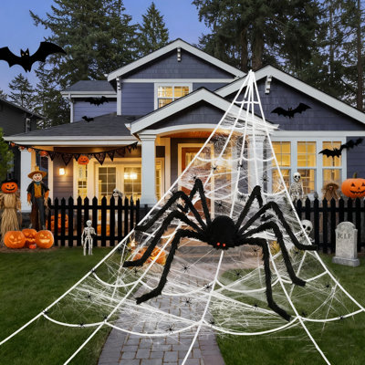 200Cm Halloween Hairy Spider,Realistic Scary Spider Props Decoration With Spider Web For Indoor And Outdoor Decoration